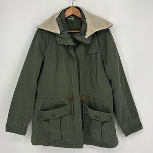 Adidas Neo Jacket Coat Parka Women’s Size Lg Full Zip Cinch Sherpa Collar Green